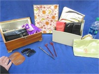 vintage hair combs & pins -wooden box -scarf -