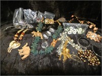 COSTUME JEWELRY, WOOD CARVED SAFARI NECKLACES