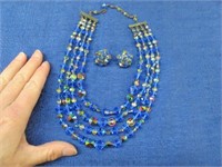 vintage aurora borealis necklace & earrings-blue