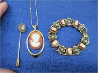 3 cameo pcs: necklace - pin - bracelet