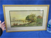 antique watercolor by a. matthews "cows in pond"