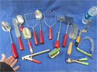 red & green handle kitchen utensils