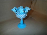 Fenton blue and white hobnail vase