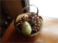 Brass basket with fake fruit