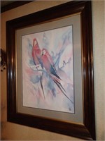 Framed 2 parrots watercolor style print