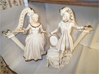 Ceramic Victorian lady & man with harp