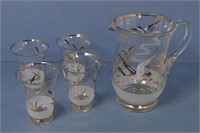 Early five piece water glasses and jug