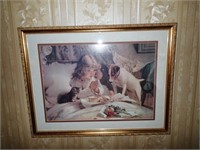 Framed print as shown child & animals