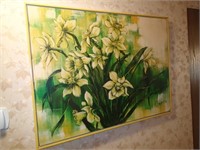 Large floral oil on canvas painting