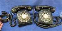 2 vintage black rotary dial telephones