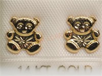 14KT Yellow Gold Teddybear Screwback Stud Earrings