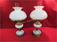 Vintage Hobnail Milk Glass Lamps - 2pc lot