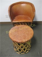 Leather & Willow Barrel Chair w/ Ottoman 2pc lot