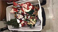 Tote with lid full of Christmas decorations