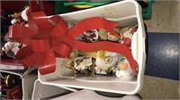 Tote with lid full of Christmas decorations