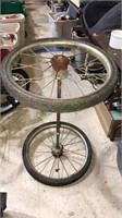 Pair of wagon cart wheels with hard rubber tires