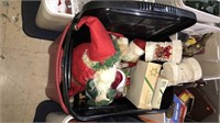 Two totes with one lid with Christmas decorations