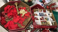 Storage ornament box full of ornaments, wreath