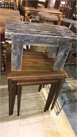 Garden bench and a pair of triple nesting tables