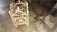 Cast iron planter stand and a small wire planter