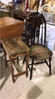 Side table with antique chair, the table is 24 x