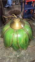 Vintage hanging lamp with the slag glass look,