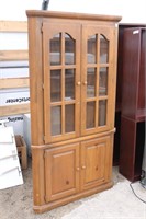 Wood Corner China Cabinet w/ Glass Panes