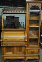 Antique Oak Cylinder Desk Side-by-Side