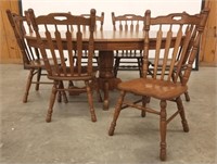 Oak Table with Leaves and 6 Ladder Back Chairs