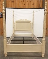 White Wash Carved Queen Poster Bed