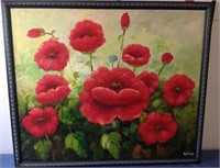 Signed Oil on Canvas Poppies 25" x 22"