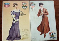 Postcards - 2,  1909 Postmark, Ladies & States
