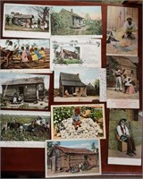 Black Americana Postcards (12) cabins, families