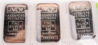 Coin 3 JM .999 Fine Silver Bars Total 3 Ounces