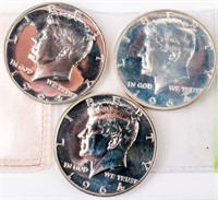 Coin 3 Kennedy Proof Half Dollars 1964