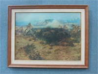1898 C.M. Russell -Indian and Buffalo Canvas Print