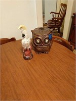 Owl Cookie Jar And Parrot Figure