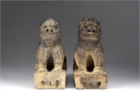 PAIR OF CHINESE CLAY LION ROOF BRICK TILES