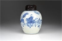 CHINESE BLUE & WHITE PORCELAIN TEA JAR