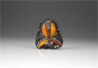 CHINESE SILVER & AMBER CLIP