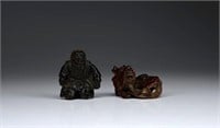 TWO JAPANESE WOOD CARVED NETSUKES