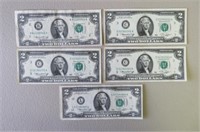 (5) 1976 USA $2 Notes