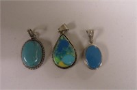 (3) Turquois Sterling Silver Pendants