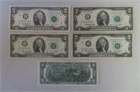 (5) 1976-1995 USA $2 Notes