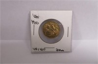 1910 Great Britain 8gr Gold Sovereign Coin
