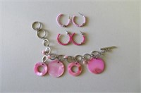 Pink Bracelet & (2) Pair of Pink Earrings