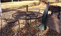 Outdoor Patio Set, Fire Pit,Umbrella & Stand