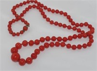 Good vintage set graduated red coral bead necklace