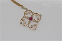 10ct gold, ruby & diamond pendant