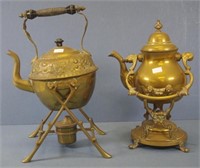 Two vintage brass spirit kettles